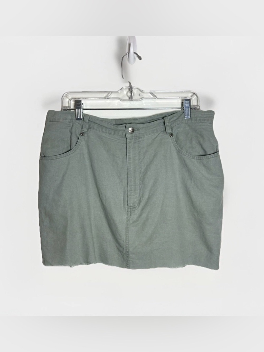 Vtg LL Bean Mini Skirt Women Sz 16/XL Linen Cotton Micro Raw Hem Denim Summer